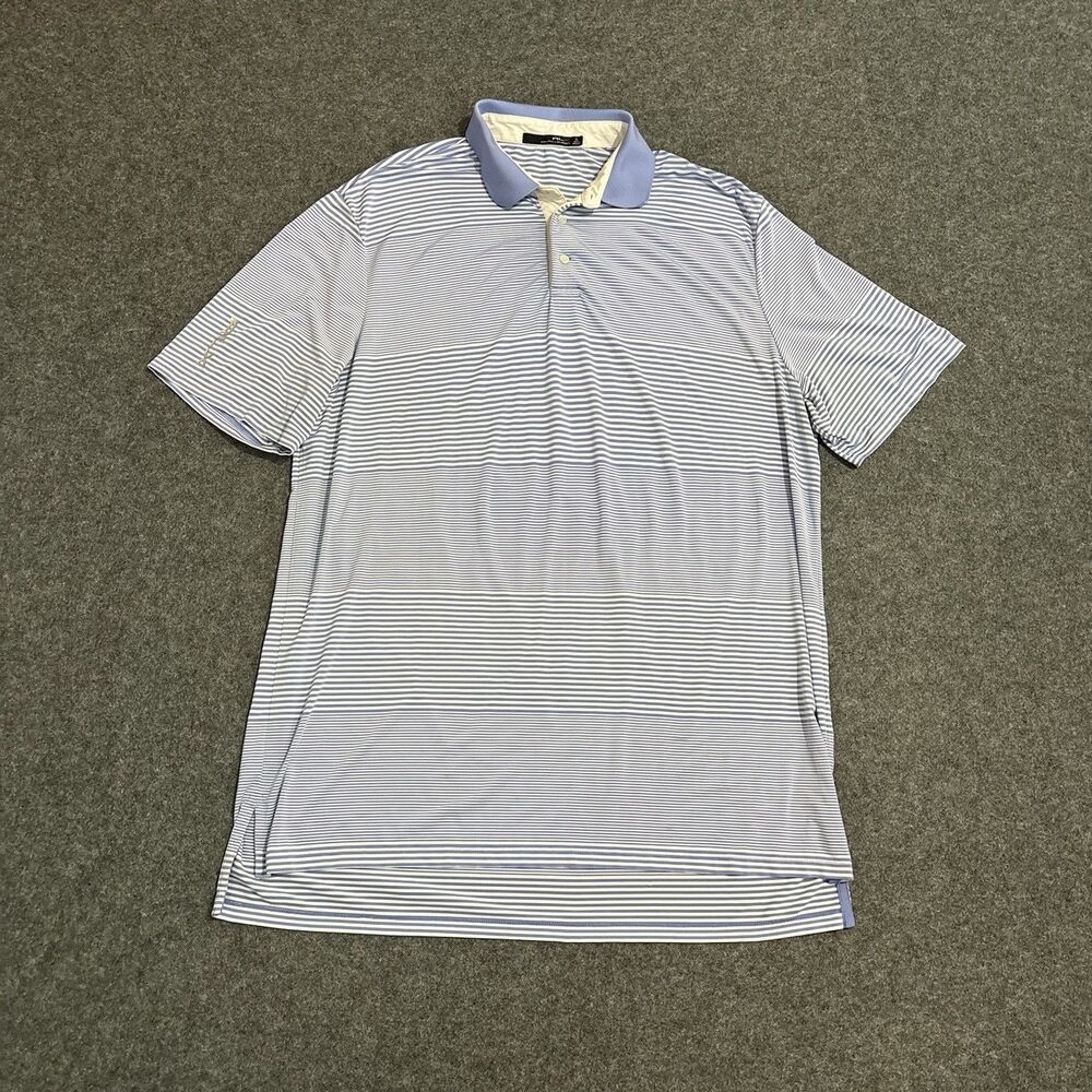 RLX Ralph Lauren Polo Shirt Mens XL Blue Striped Golf Performance Wicking